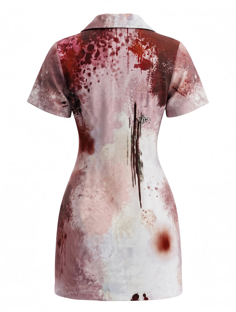 Robe costume blanche d’infirmière avec éclaboussures de sang années 1960