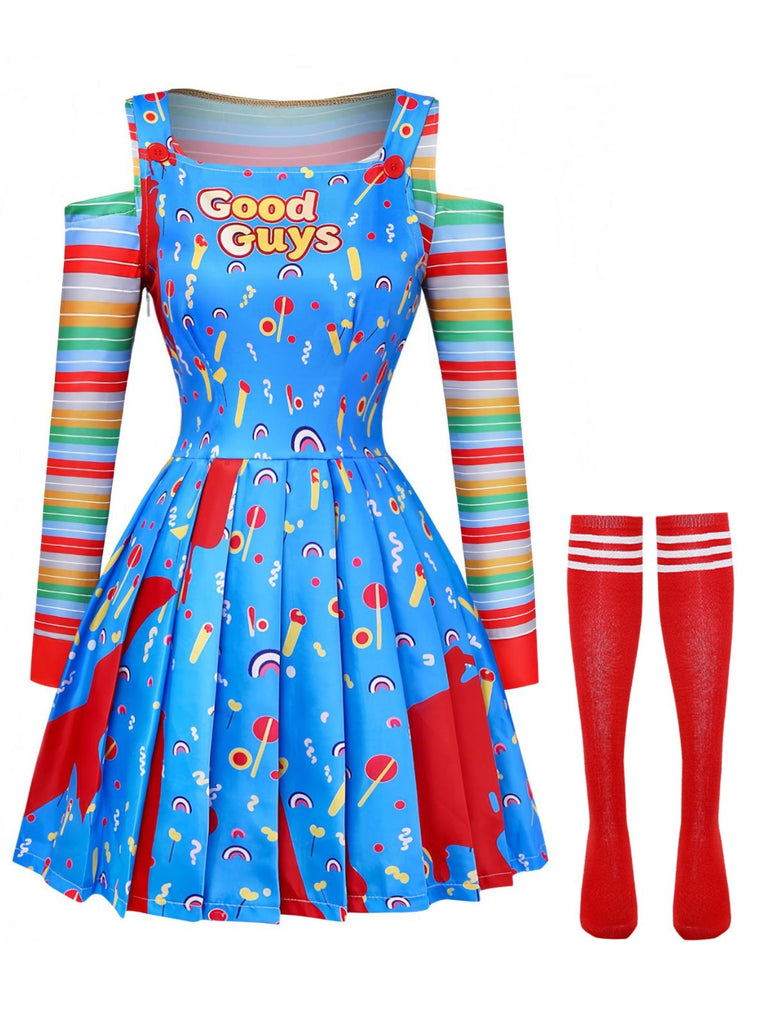 3PCS Halloween Haut Rayé & Robe Salopette Années 1960