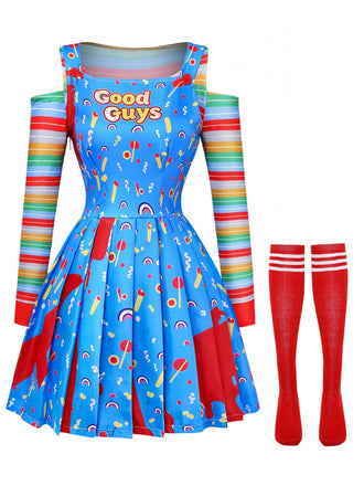 3PCS Halloween Haut Rayé & Robe Salopette Années 1960