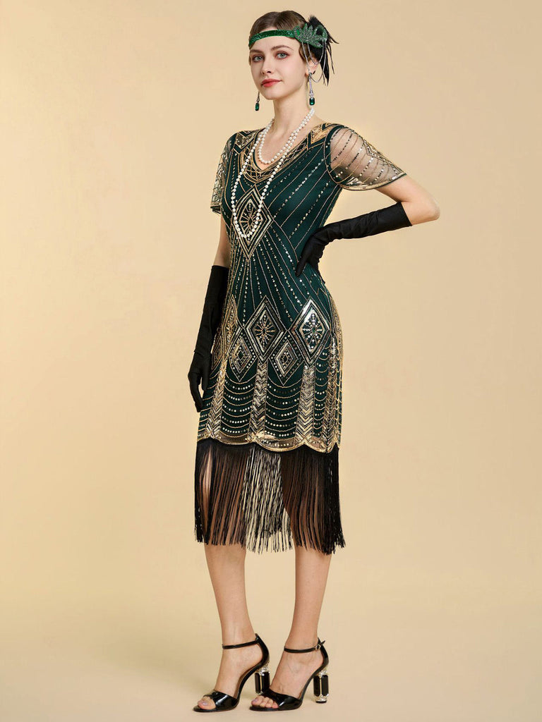 1920s V Neck Sequin Vintage Dress 6