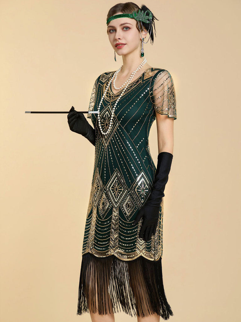 1920s V Neck Sequin Vintage Dress 8