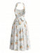 Robe Floral Halter Dos Nu Nœud Fendu Jaune Années 1930 3
