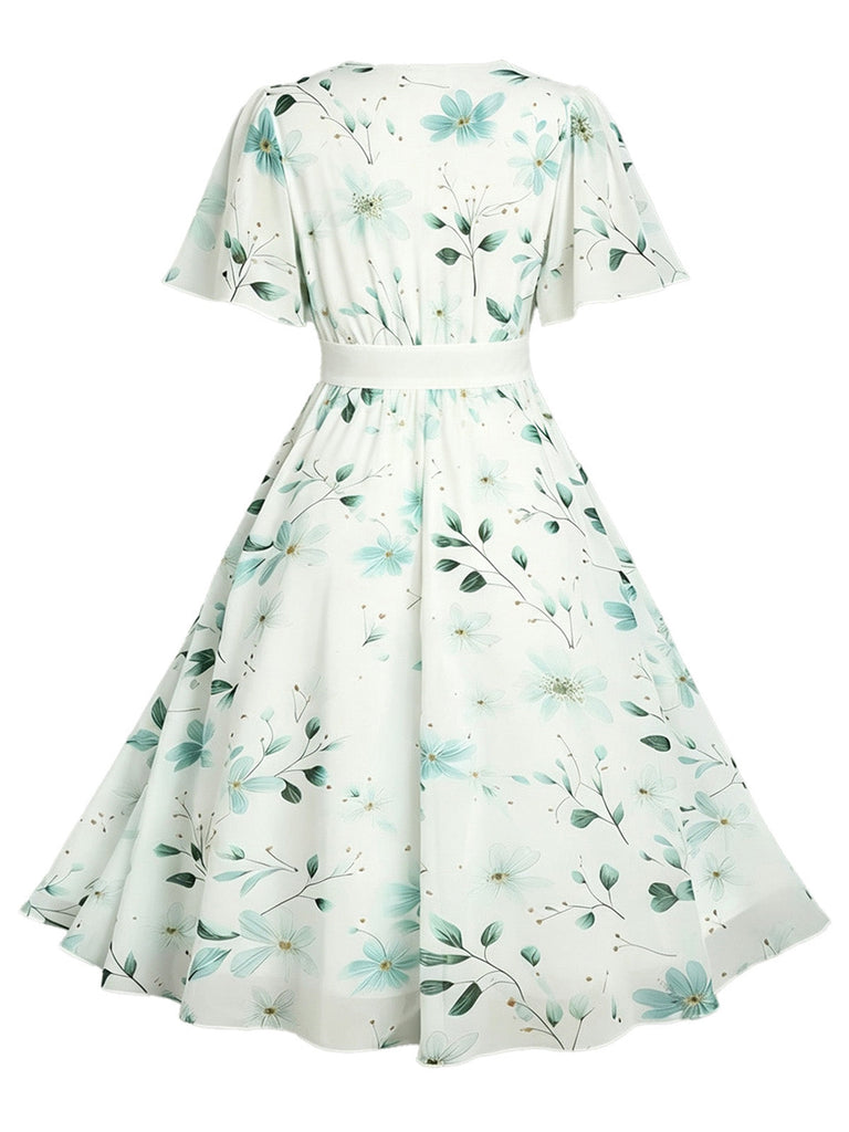 [Grande Taille] Grande Taille [] Floral Col V Ligne A Mousseline Années 1950 5