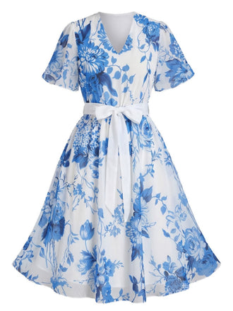 [Grande Taille] Robe Floral Col V Mousseline Années 1950