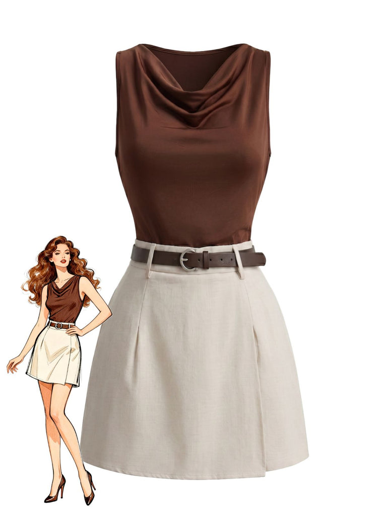 Ensemble Marron Col Drapé & Portefeuille Court Années 1960