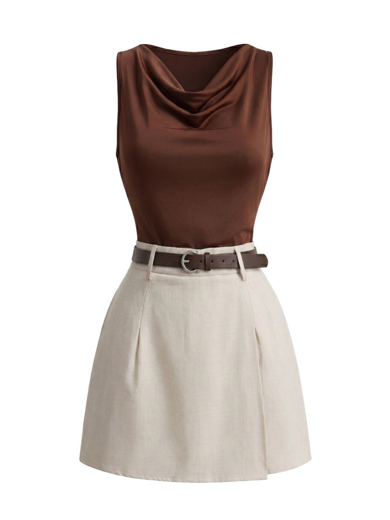 Ensemble Marron Col Drapé & Portefeuille Court Années 1960 2