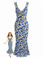 Robe Dos-Nu Col V Floral Bleue Années 30