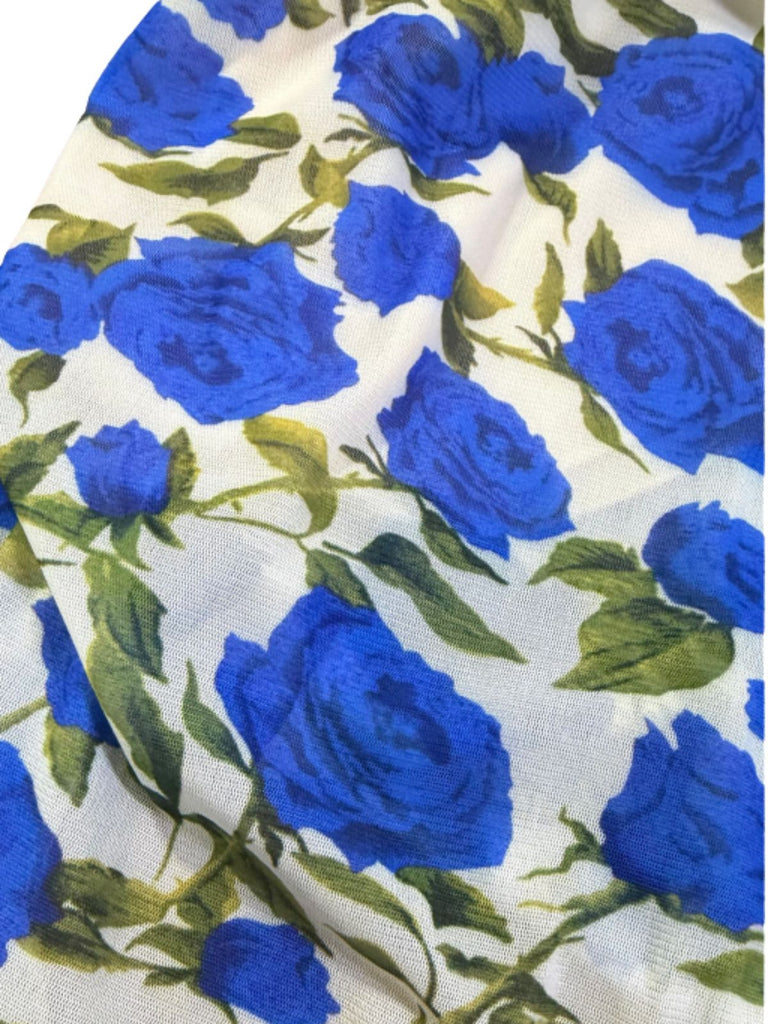 Robe Ajustée Dos-Nu Col V Floral Bleue Années 30