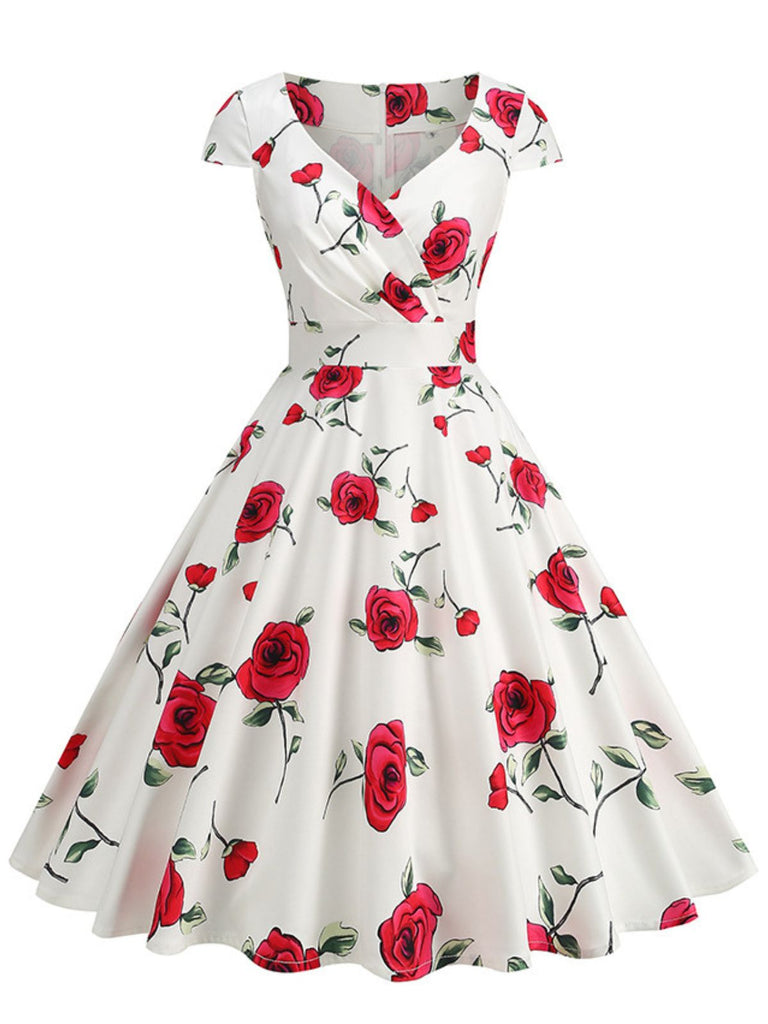 Robe Col V Manches Cape Rose Années 50