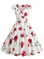 Robe rose col V et manches courtes années 1950