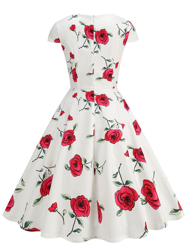 Robe Col V Manches Cape Rose Années 50