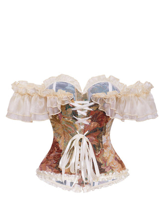 Corset Top à Laçage Floral Vintage Multicolore Années 50