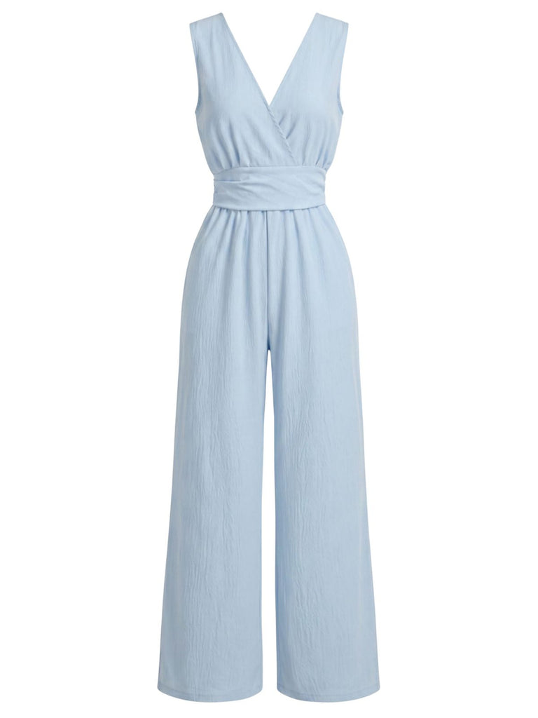Combinaison Col V à Jambes Larges sans Manches Bleue Années 40