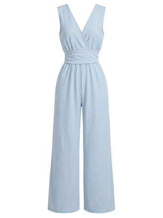 Combinaison Col V à Jambes Larges sans Manches Bleue Années 40