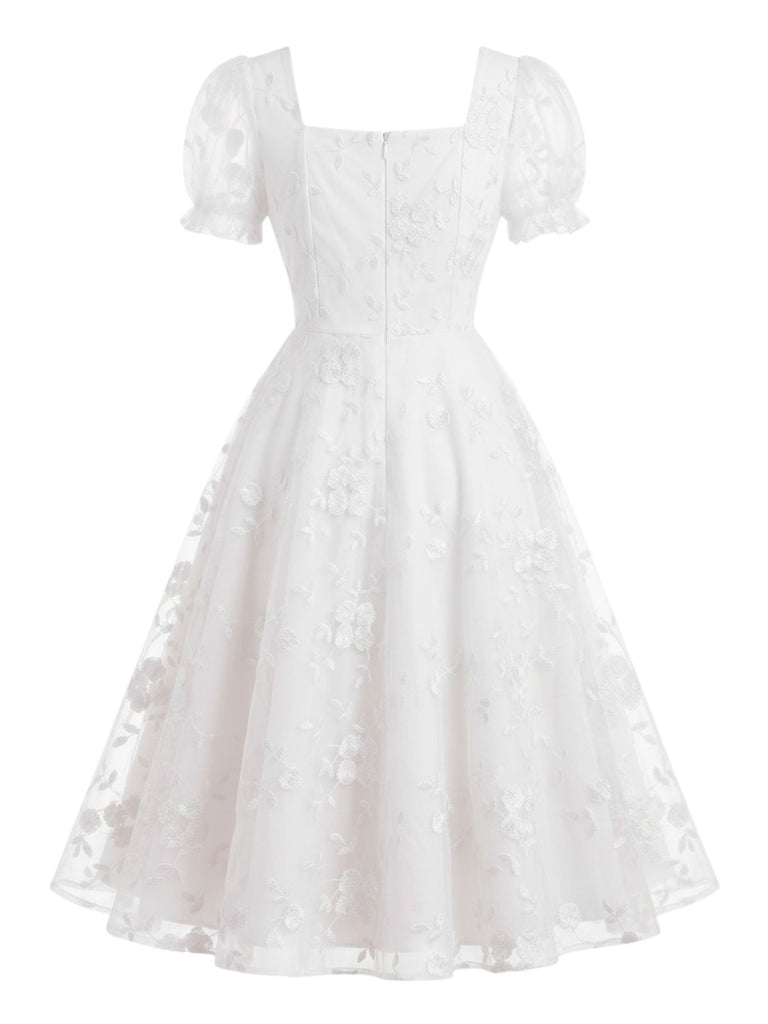 Robe Col Carré Manches Bouffantes Floral Broderie Années 1940 5