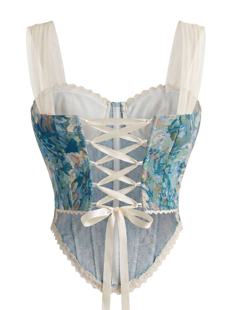 Floral Dentelle Bordure Corset Bustier Bretelles Années 1960 4