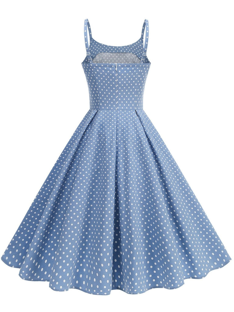 Robe Bretelles Spaghetti à Pois Évasé Années 1950 4