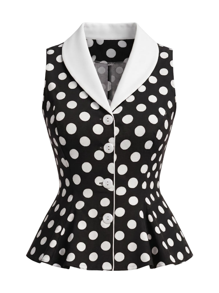 Blouse sans Manches à Revers à Pois Années 50