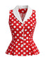 Blouse sans manches pois et col revers années 1950