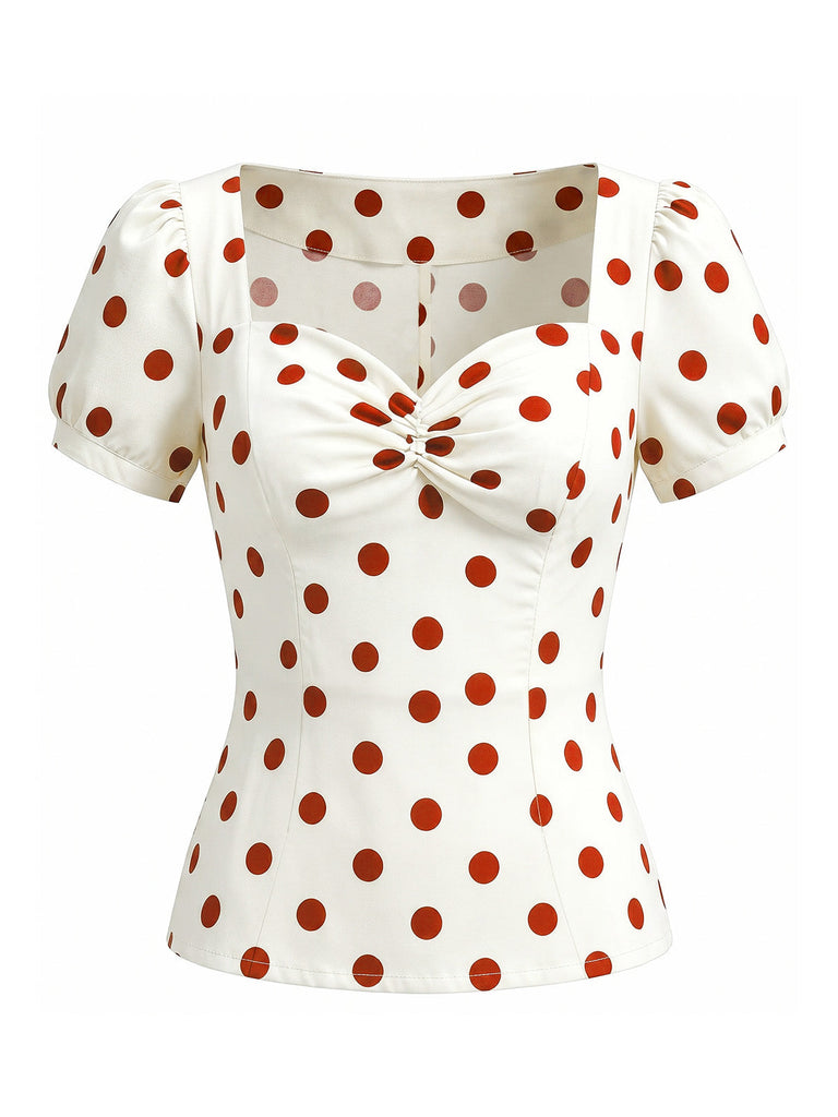 à Pois Ajusté Manches Bouffantes Années 1950