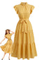 Robe Volant Col Montant Ceinturé Années 1940