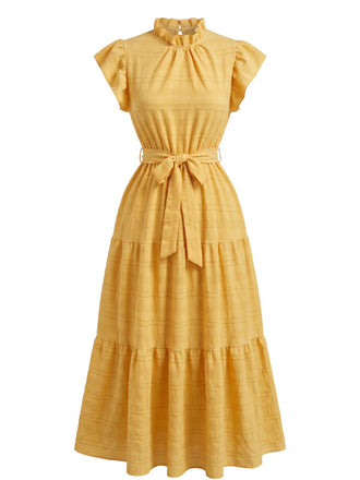 Robe Volant Col Montant Ceinturé à Étages Années 1940 2