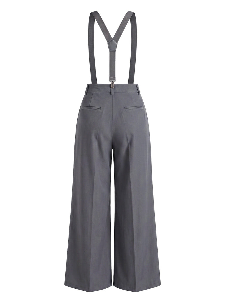 Combinaison Taille Haute Jambes Larges Plissé Gris Années 1960 12