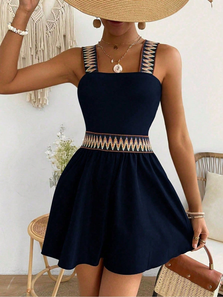 Combishort Uni Ethnique Imprimé Bretelle Années 1970 9