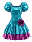 [Prévente] Robe bleue étages motif floral 3D effet laser années 80