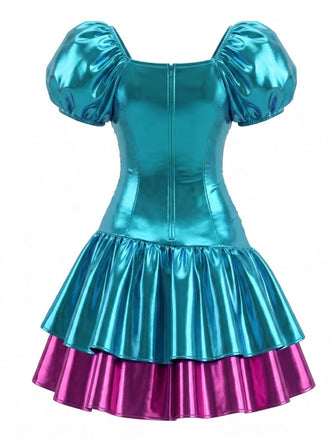 [Prévente] Robe Bleu Laser 3D-Floral à Étages Années 1980 2