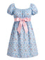 [Prévente] Robe Manches Bouffantes Nœud Fleur Bleu Années 60