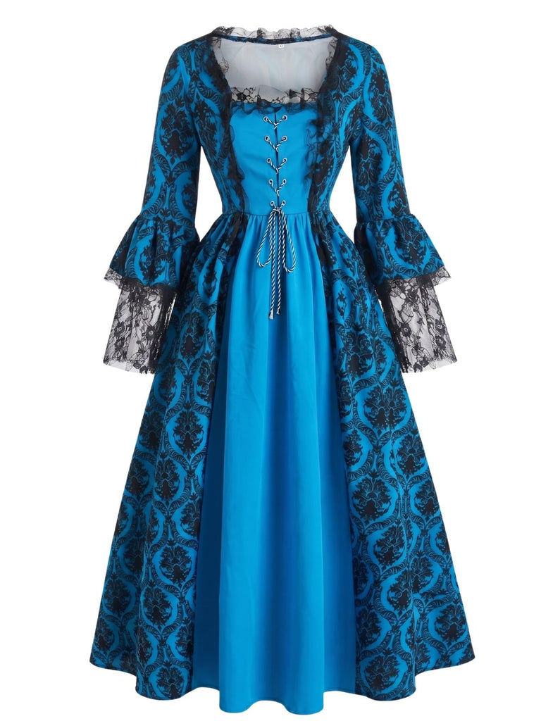 Robe victorienne baroque à lacets et manches cloche années 1950