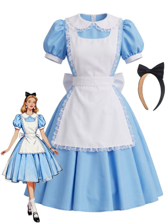 Ensemble de costume féerique avec robe à manches bouffantes et tablier années 1950