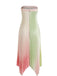 Robe longue rose et verte ombrée, plissée et sans bretelles à ourlet mouchoir années 1950