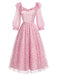 [Prévente] Robe rose en tulle floral à sequins et volants Années 1950