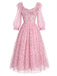 [Prévente] Robe rose en tulle floral à sequins et volants Années 1950