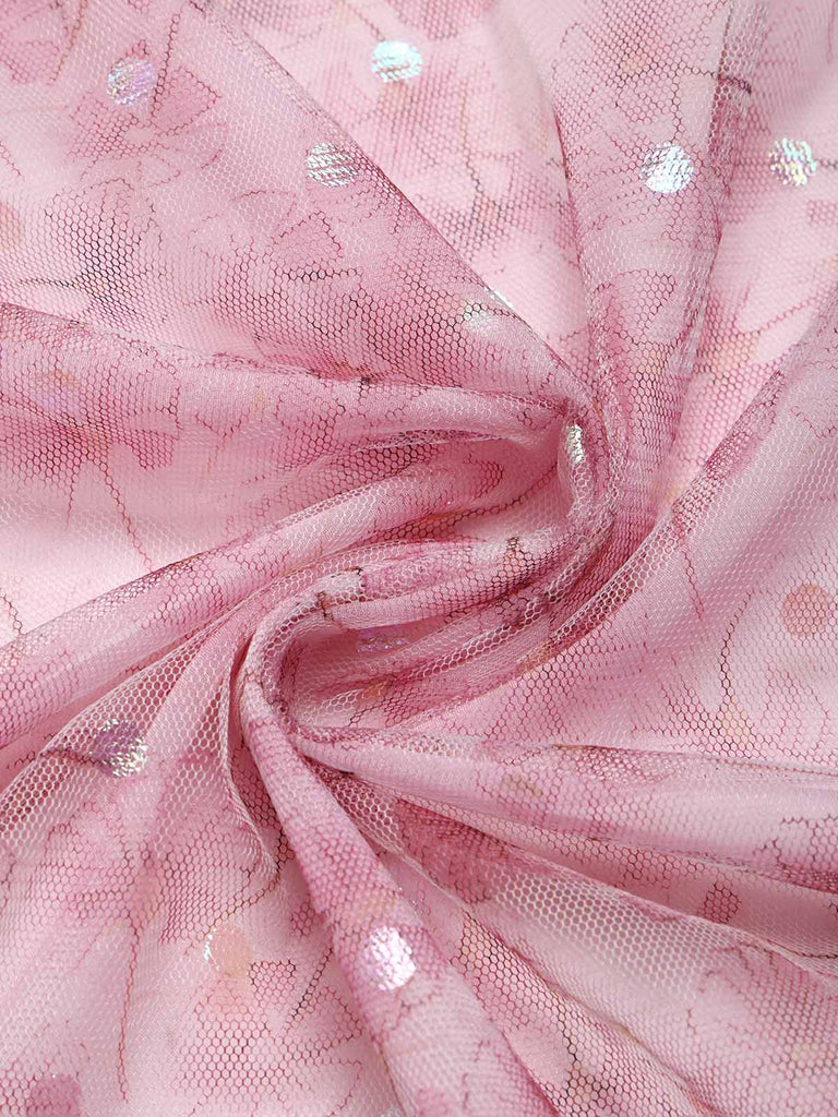 [Prévente] Robe rose en tulle floral à sequins et volants Années 1950