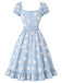 [Prévente] Robe bleu clair motif marguerites et décolleté cœur années 50