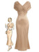 [Prévente] Robe Sirène Champagne Unie Froncée Col V Années 1930