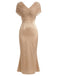 [Prévente] Robe Sirène Champagne Unie Froncée Col V Années 1930 2