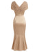 [Prévente] Robe Sirène Champagne Unie Froncée Col V Années 1930 3
