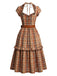 [Prévente] Robe Ceinturé Halter Col à Carreaux Cowgirl Ouvert Col Années 1970 3