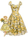 [Prévente] Robe Col Cœur Floral Évasé Marguerite Col Jaune Années 1950