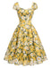 [Prévente] Robe Col Cœur Floral Évasé Marguerite Col Jaune Années 1950 2