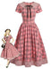 [Prévente] Robe à Carreaux Col Claudine Boutonnée avec Nœud Années 1940