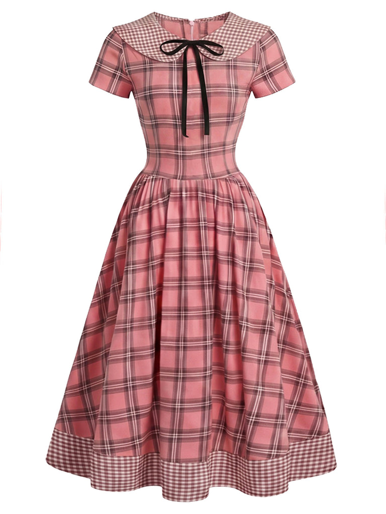 [Prévente] Robe à Carreaux Col Claudine Boutonnée avec Nœud Années 1940 2