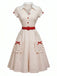 [Prévente] Robe blanche et rouge à pois, col V à revers et nœud Années 1950 - 2