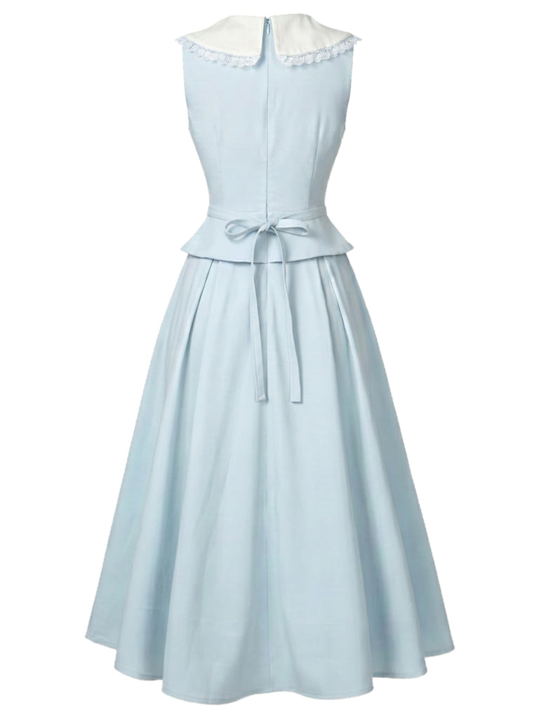 [Prévente] Robe Midi Bleu Clair Col Claudine en A Années 1940 3