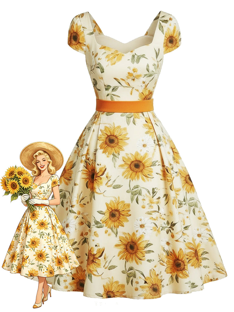 [Prévente] Robe Bustier Tournesol Orange Années 50