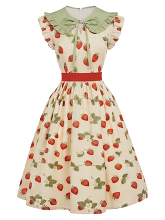 [Prévente] Robe Strawberry Volant Col Claudine Évasé Années 1950